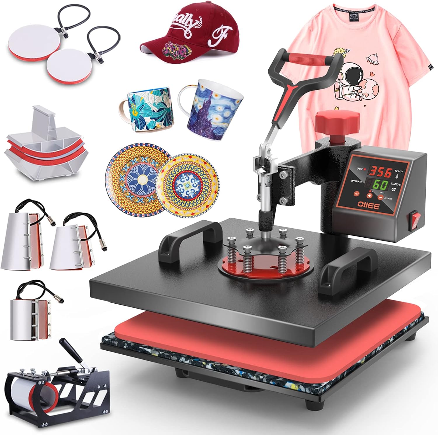 OIIEE 8-in-1 combo heat press machine, 15 x 15 inch